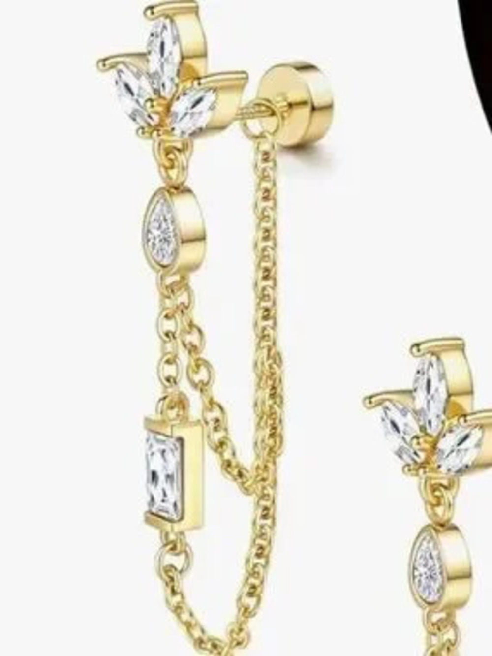 Gold Crystal Drop Double-Chain Earrings - Women Jewelry